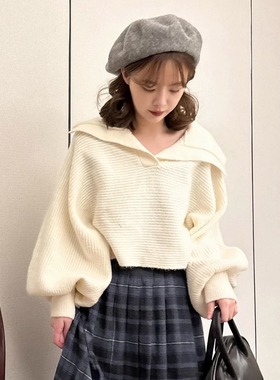 【超值享】追单王！Ch1co爆款 甜美海军领翻领短款套头毛衣针织衫