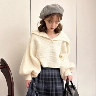 甜美海军领翻领短款 Ch1co爆款 追单王 套头毛衣针织衫 超值享