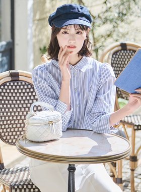 富家千金~Sw1ngle 轻优雅不乏精致感！水钻纽扣短款翻领百搭衬衫