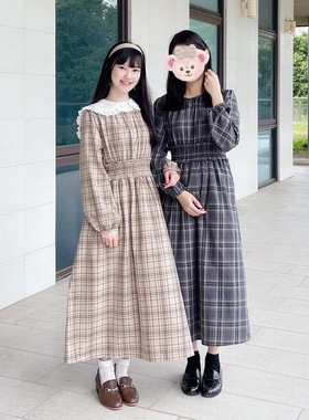 氧气美人！eme 满满复古文艺气息！木耳边宽腰封灯笼袖格纹连衣裙