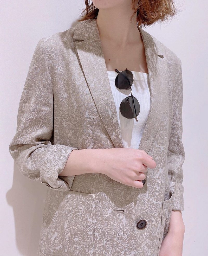 翻领口袋提花亚麻休闲西装外套