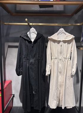 ZG1798~M家 时髦俏皮感 抽绳收腰 水洗荃棉连帽中长款风衣外套