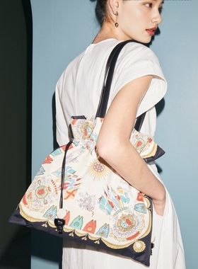 追单王~稀罕高端线T0PK@PI爆款回归 复古丝巾图案抽绳两用托特包