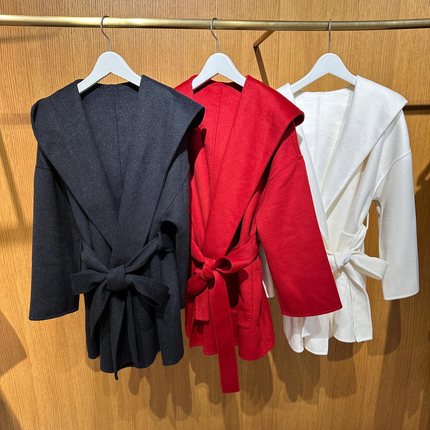 新年巨献 MO家超人气 荃手工双面呢慵懒随性收腰翻边连帽大衣外套