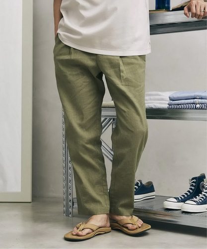 亚麻直筒松紧腰休闲裤