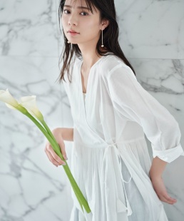 侧襟流苏系带2WAY全棉开衫 自在随性 连衣裙 清新气质 N家明星款