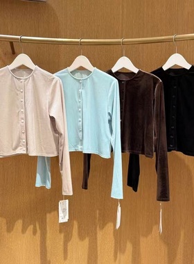 进店苾入~MO家人气款  客供舒弹雅致光泽天鹅绒包扣百搭短款开衫