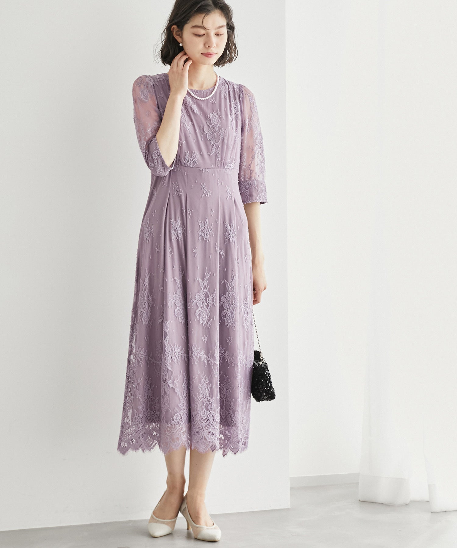 轻软豪华全蕾丝华丽优雅连衣裙