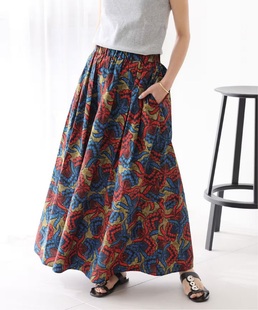 JS re1ume爆款 好穿轻盈 时尚复古凡尔赛宫花纹松紧腰荃棉半身裙