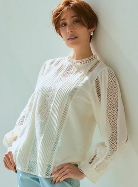 镂空蕾丝花高支薄棉套头衬衫