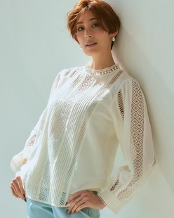 定位日本镂空蕾丝花高支薄棉套头衬衫 法风典藏集 稀罕高端 1.4W