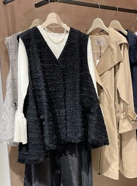精緻氛围粗花呢流苏边小香风马甲