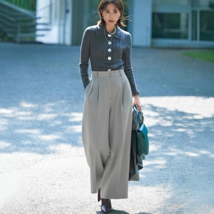 羊毛休闲阔腿裤 万搭藏肉 高腰直筒廓形压褶裤 遮胯神裤 min感牌