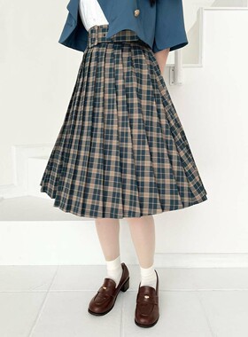 贵族学院风 F家 超人气 气质乖乖女 附宽版腰带松紧腰百褶半身裙