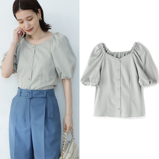 智慧美人 衬衫 千金线N家 中袖 佰搭显瘦钻石方领泡泡袖 法式