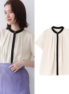 千金线N家 时髦知性的摩登小姐姐！时装感撞色拼接立领抽褶衬衫