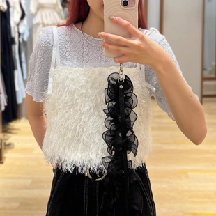 搭配重头戏！超仙美！蝴蝶结肩带客供闪亮羽毛纱百搭吊带背心上衣