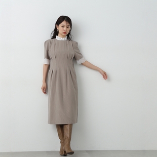 立褶收腰 清幽淡雅摩登通勤 可拆卸2WAY领连衣裙 千金线N家 1.4w