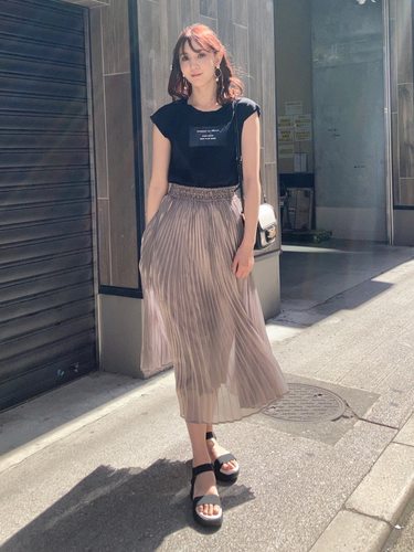 光泽感加宽松紧腰百褶半身裙女