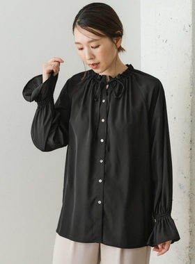 仅6件！U R0sso 清冷娇俏 甜美木耳领蝴蝶结系带喇叭袖衬衫