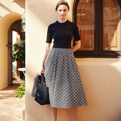 代1400+通勤女王 异素材拼接 客供琎口重叠圈花纹复合礼服连衣裙