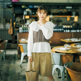 温柔邂逅 羊毛针织背心 法式 BIG荷叶领衬衫 两件套装 氛围感