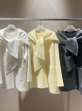 g2650~新年战袍！F家超大气 时尚披肩圆领中长双面手缝羊毛呢外套