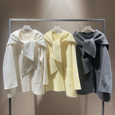 g2650~新年战袍！F家超大气 时尚披肩圆领中长双面手缝羊毛呢外套