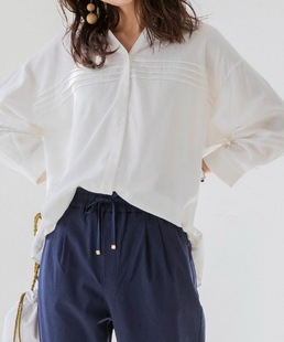 24爆款回归 美得不可方物 流水折 灯笼袖塔克褶亚麻开襟V领衬衣