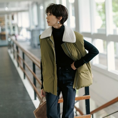 超轻小暖炉 MO家明星款 客供白鸭绒可拆卸毛毛2way领羽绒背心马甲