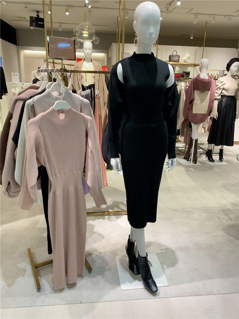 恰好的温婉涵养！罗纹半高领宽腰封连衣裙+针织开衫罩衫套装