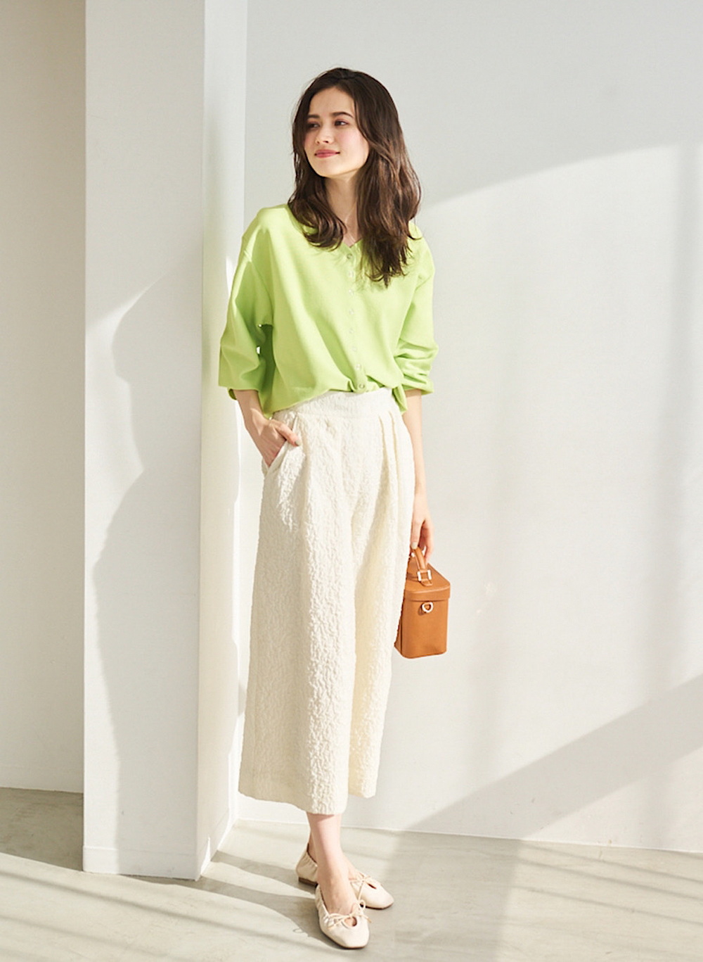 浮雕感提花纹理宽腰直筒阔腿裤