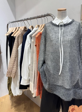 STY1EM1XER 弧形拼接落肩灯笼袖设计 优雅简约宽松系带加厚衬衫