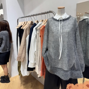 优雅简约宽松系带加厚衬衫 设计 弧形拼接落肩灯笼袖 STY1EM1XER