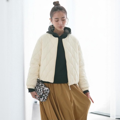 续暖穿搭 @ny家 波浪形踩线3D葫芦绗缝纹 松紧收腰轻便型棉衣外套