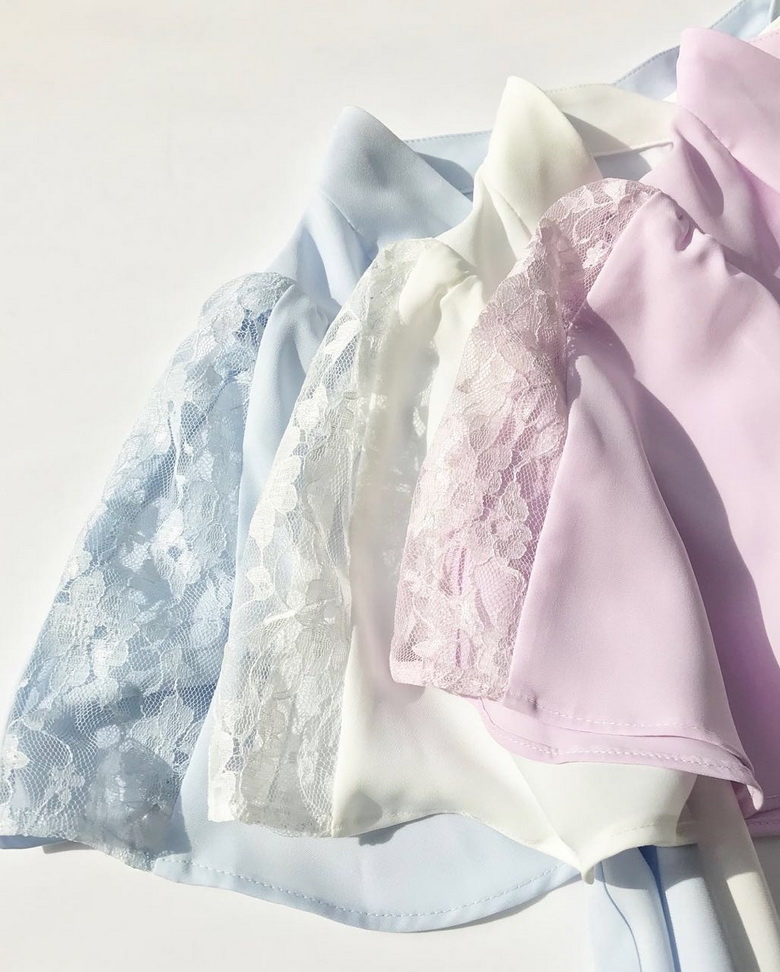蕾丝拼接袖V领上衣衬衫