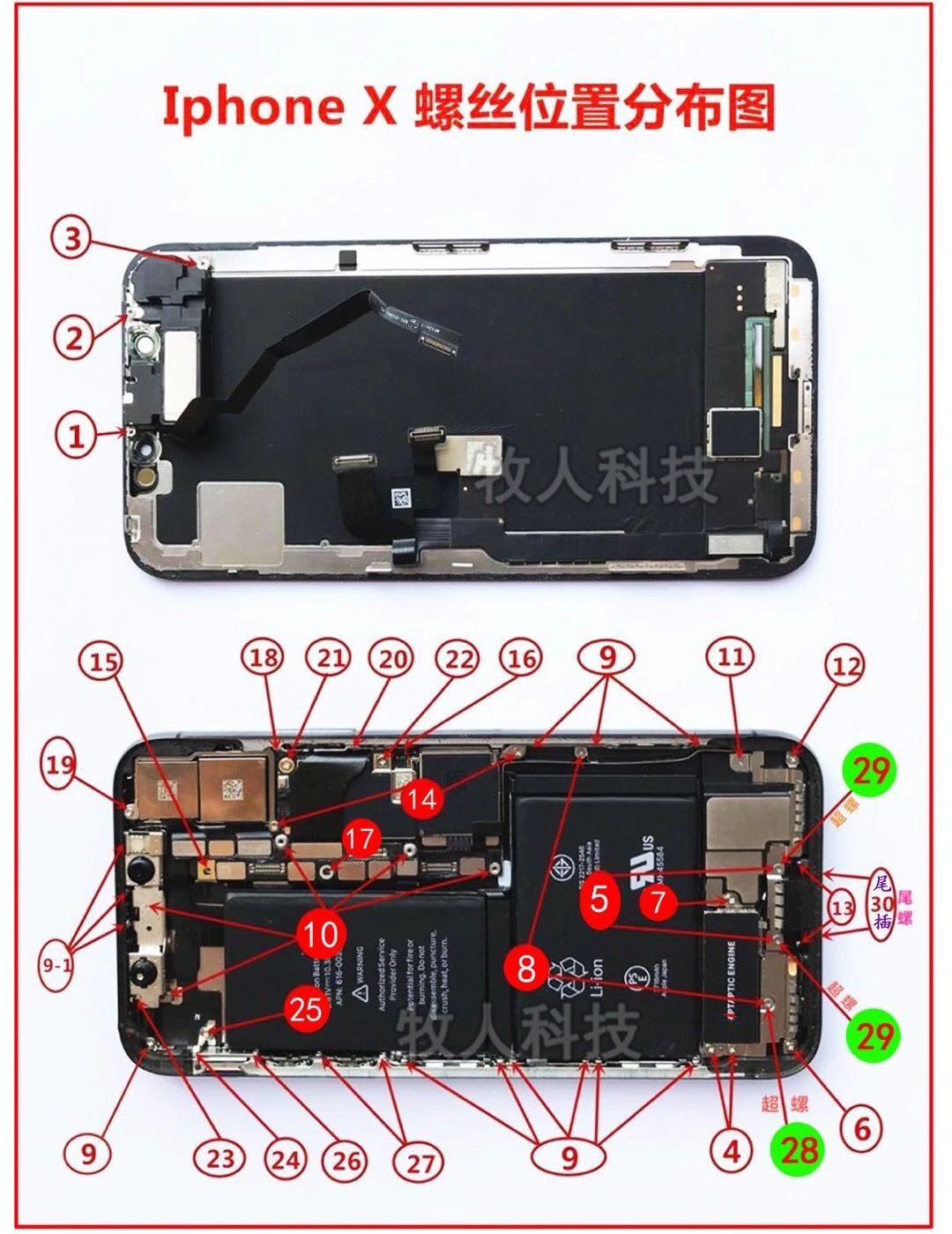 适用苹果x主板机身螺丝 xr内部螺丝 iphonexsmax主板装机螺丝超螺