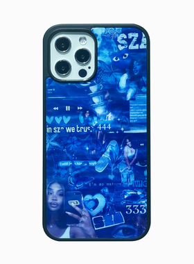 sideline原创sza嘻哈说唱iPhone17promax手机壳pc贴片ip16蓝色全包壳适用于苹果手机壳