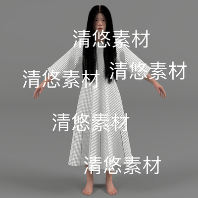 c4d fbx格式骨骼面部绑定写实白衣贞子人物动作文件 非实物D104