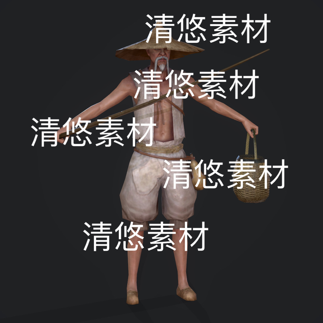 古代人物村民农夫钓鱼的老头c4d fbx obj格式绑定文件 非实物D60