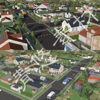 maya 3dmax c4d fbx卡通低面城市场景汽车交通建筑房子地形 847