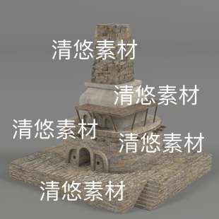 建筑文件 非实物E117 瓷窑砖窑炉子烟囱fbx格式 低模c4d格式
