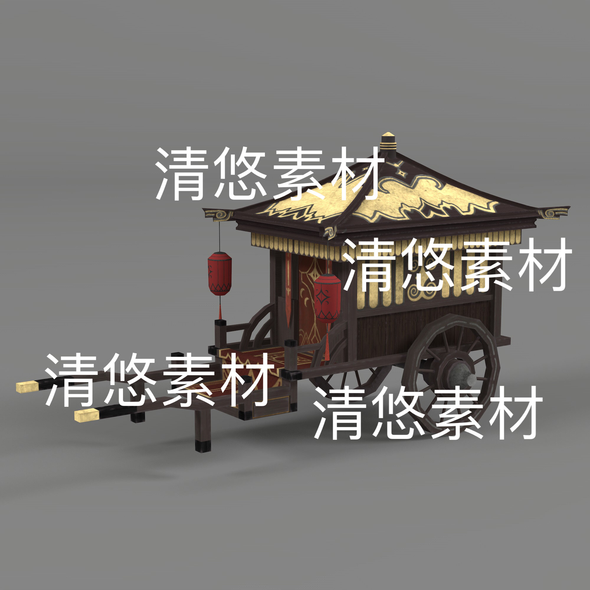 c4d fbx obj格式古代交通工具马车木车模型文件 非实物E169