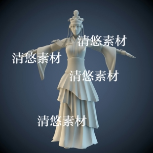 obj模型文件 古代中国风美女maya c4d fbx 非实物A535 头饰锦裙