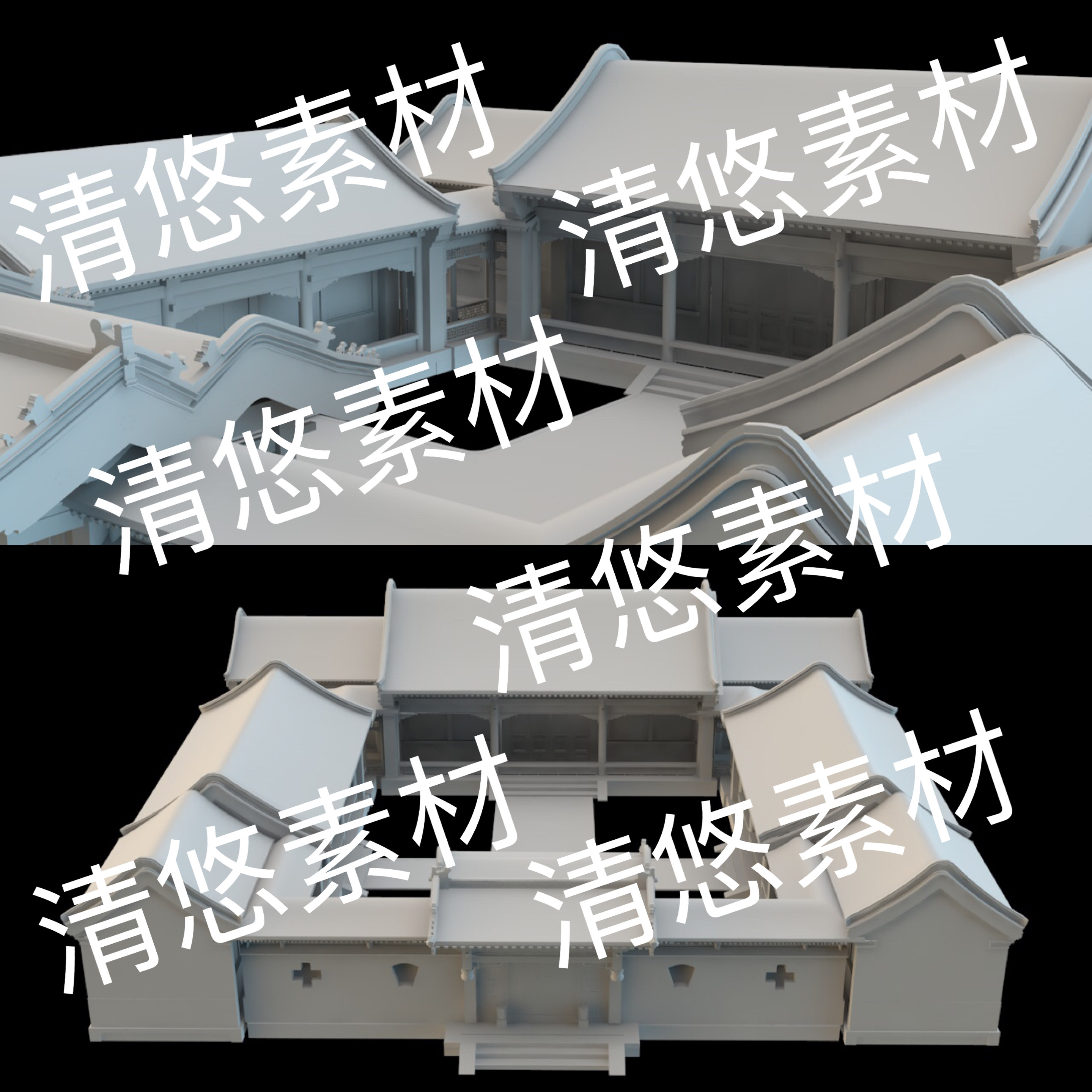 3dmax c4d fbx obj格式低模老北京四合院建筑场景文件 非实物E46