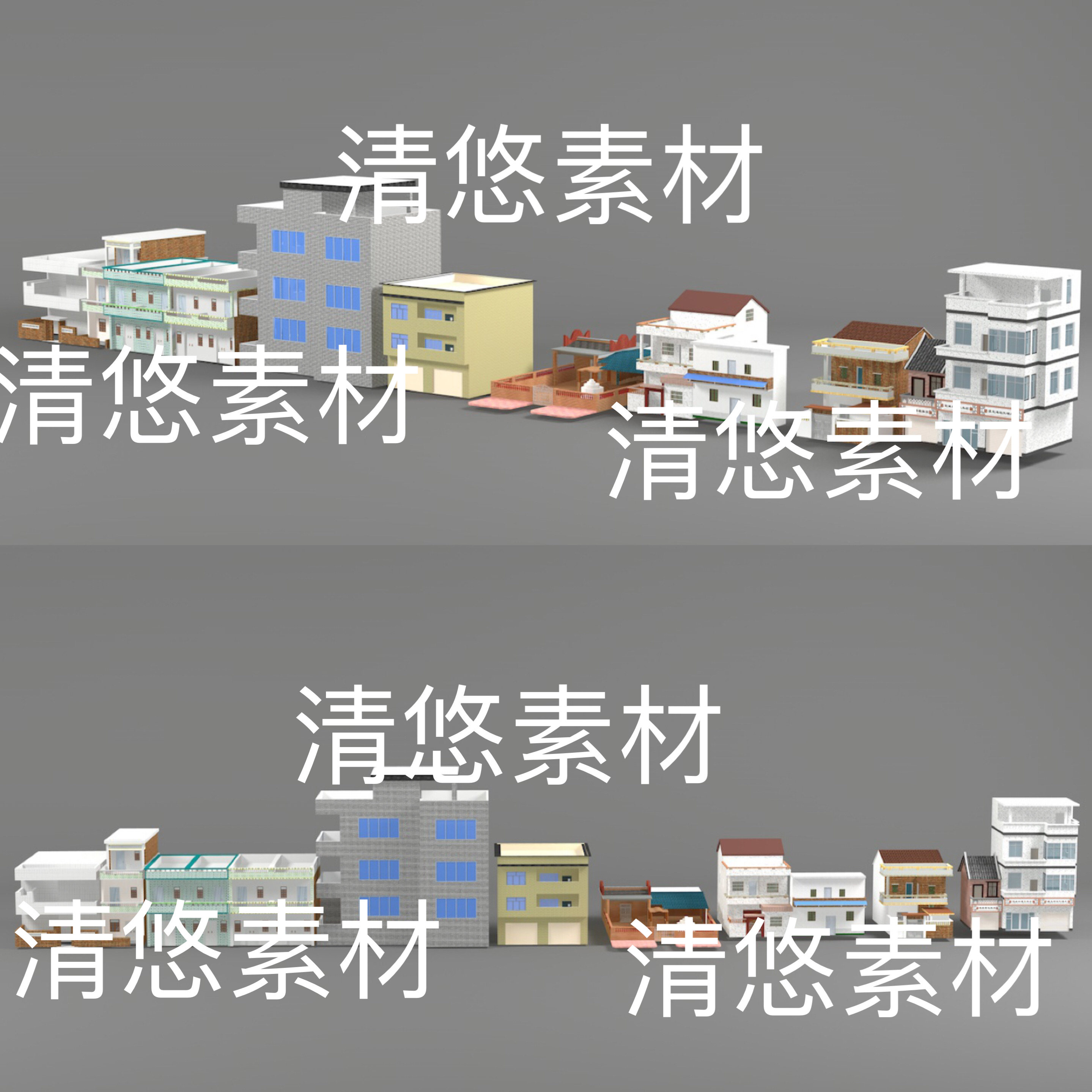 c4d fbx obj格式现代民房乡村小镇自建房单体建筑文件 非实物D987