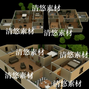 c4d fbx低面卡通室内场景厨房卧客浴室文件非实物A936 3dmax maya