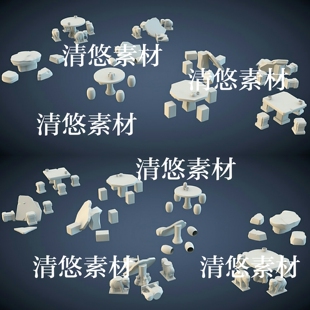 石桌凳子模型文件 3dmax 非实物A853 破损 obj古风中式 c4d fbx