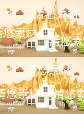 c4d卡通多边乡村别墅oc渲染环境场景文件 非实物D246