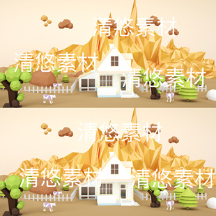 非实物D246 c4d卡通多边乡村别墅oc渲染环境场景文件